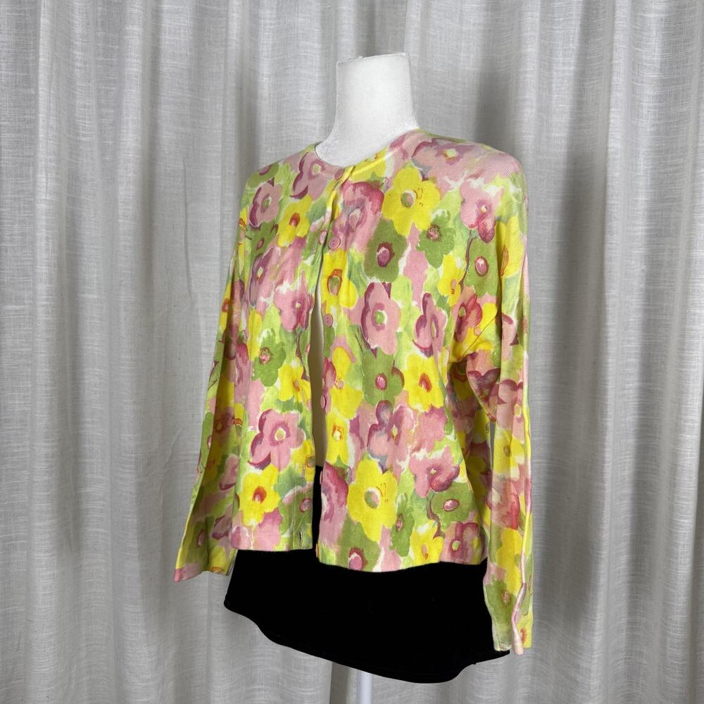 United Colors Of Benetton Cardigan Sweater Womens Small Multicolor Floral Italy - Picture 3 of 8
